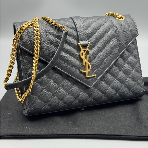 Saint Laurent Handbags - YSL Grey / Blue Medium triquilt flap bag